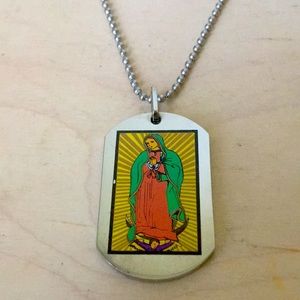 Stainless steel Virgin Mary dogtag charm w/ chain